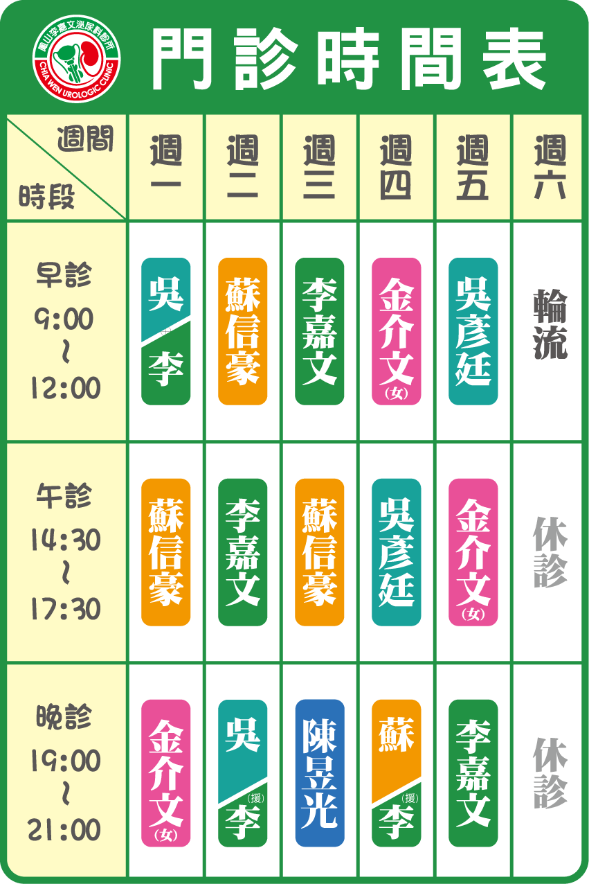 鳳山李嘉文泌尿科門診表